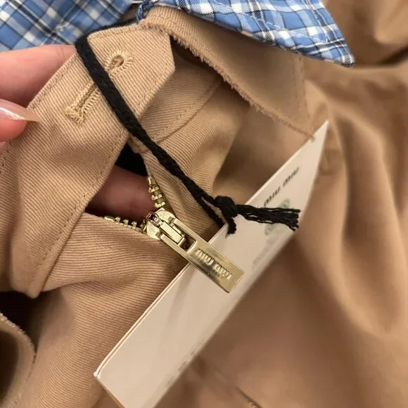 Miu Miu Women's Casual Zip-Collar Layered-Look Jacket — Beige, Size M - Picture 2 of 5